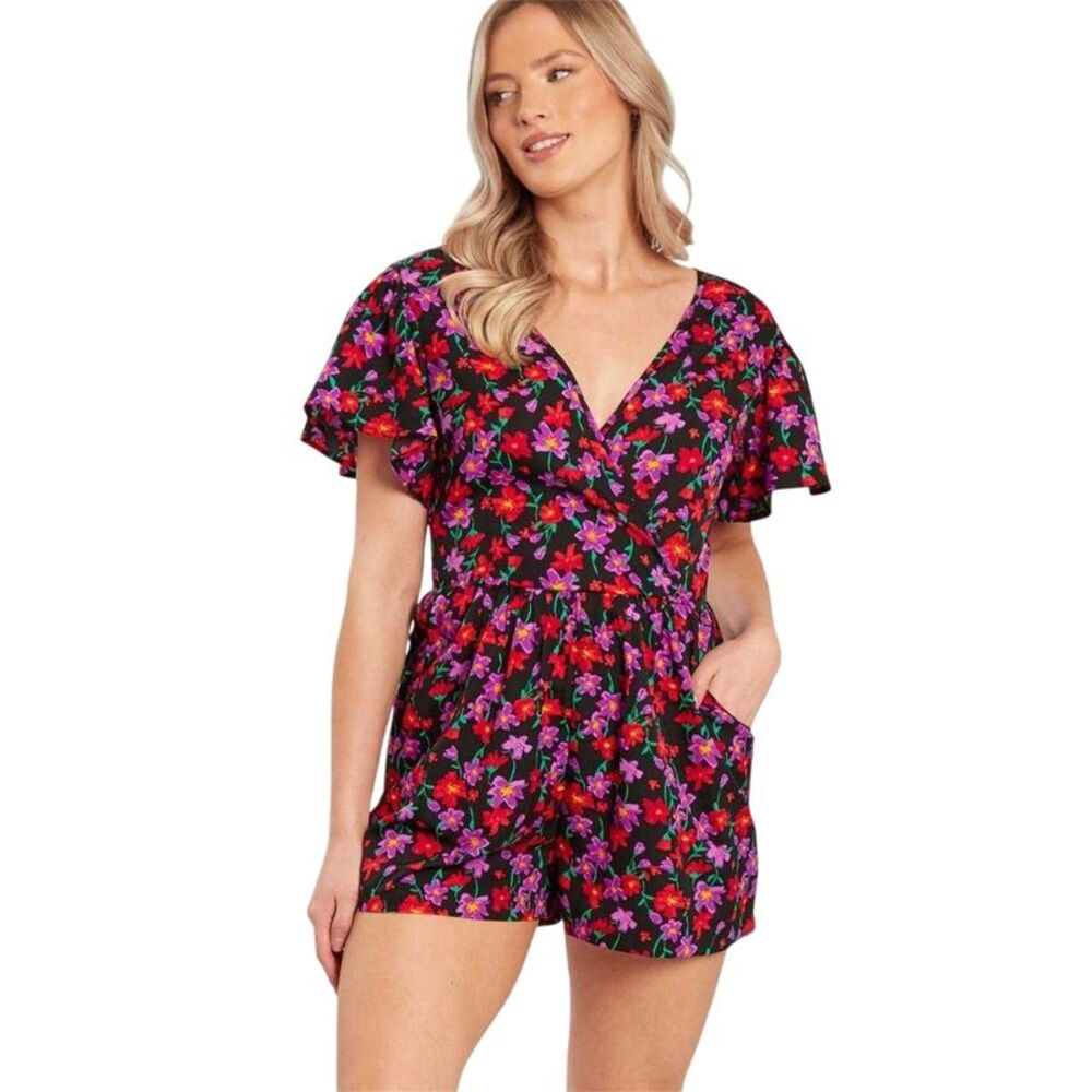 Influence Womens/Ladies Floral Wrap Playsuit / Black